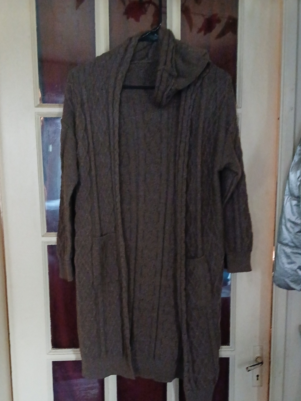 Source Unknown Brown Cable-Knit Hooded Long Cardigan